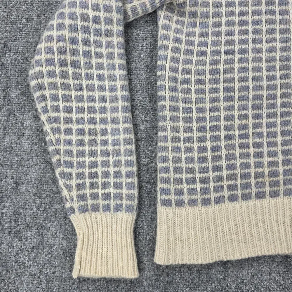 Vintage LL Bean Sweater Womens Small Blue Check Wool Button Cardigan Knit USA - Picture 9 of 13